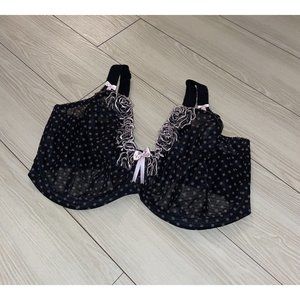 Elomi 8170 Betty Plunge Polka Dot Mesh Bra Lace Underwire Womens 38HH Black